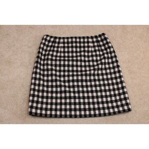 Womens Talbots 8P Black & White Plaid Wool Blend Skirt Lined‎ EUC